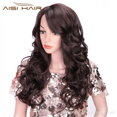 Aisi Hair Long Wavy Brown Synthetic Wig Heat Resistant Hair Body Wave Wig For Black White Women Fashion Cosplay Party Wigs